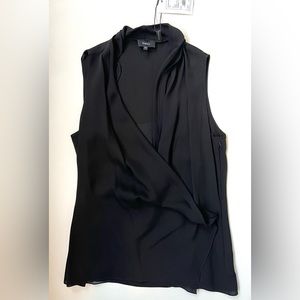 Theory black silk drape front faux wrap top with under slip, Medium, NWT
